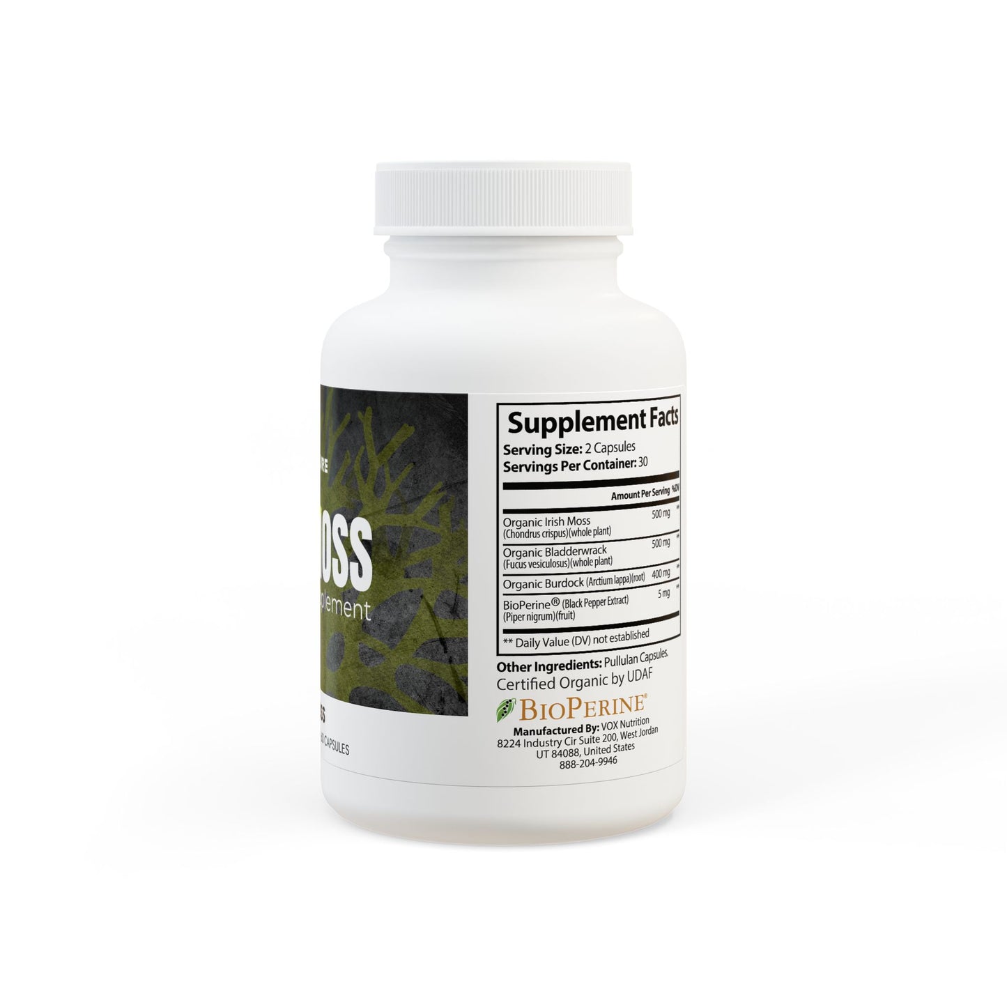 Sea Moss Supplement – Organic Irish Moss + Bladderwrack & Burdock (60 Vegan Capsules)